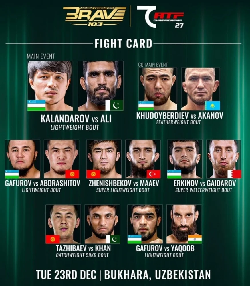Кыргызстан представят три бойца на международном турнире BRAVE CF 103